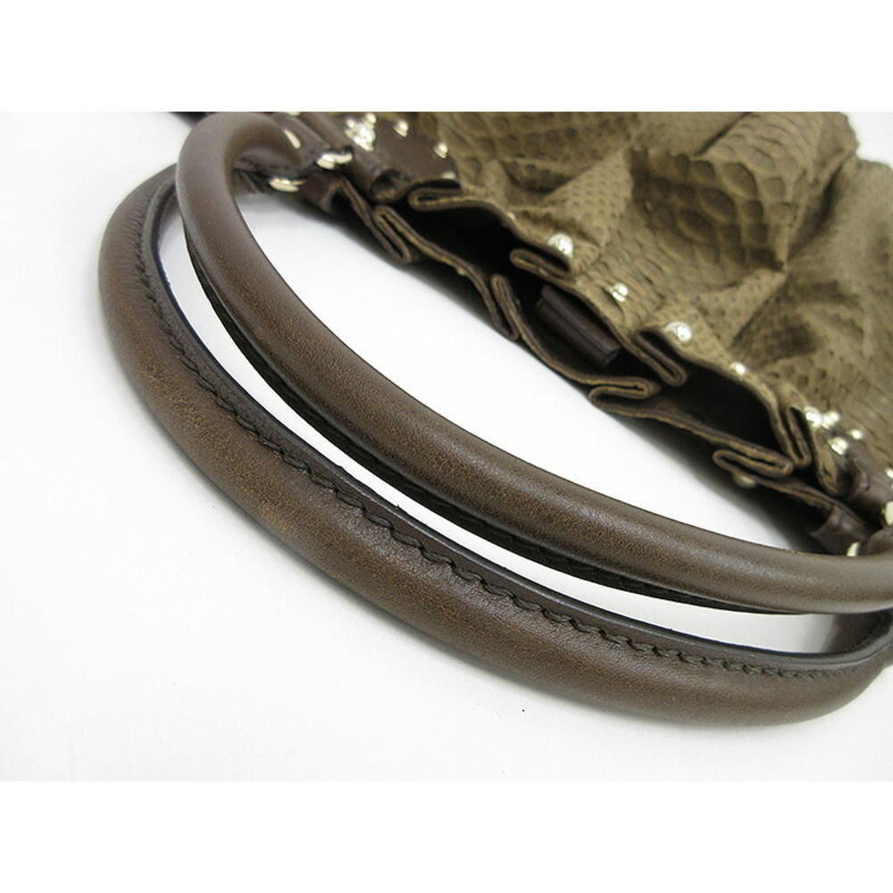 Gucci Leather Studded Python Brown Tote Handbag - image 6